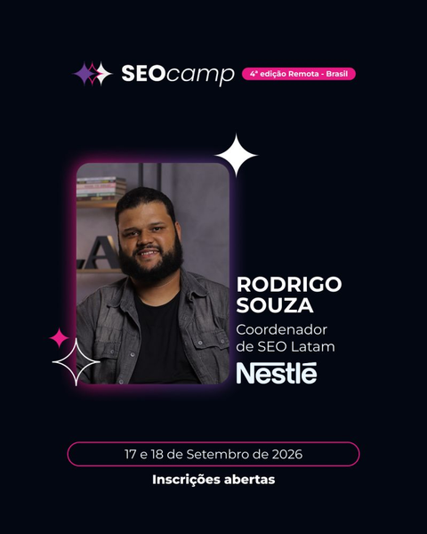 Peça de divulgação do SEOCamp, 4ª edição com Rodrigo Souza Alexandre